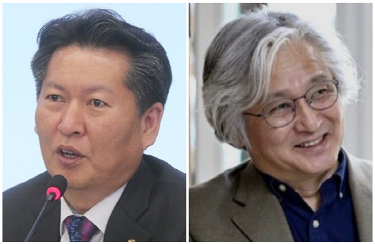 정청래(왼쪽) 더불어민주당 의원과 김민웅 목사. 연합뉴스